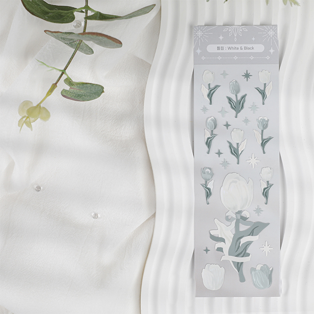 1 튤립 흑백 스티커 - 이미지 1